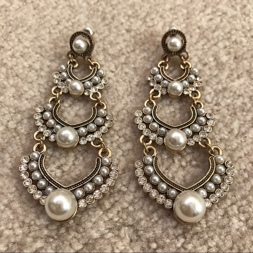 Goldtone Pearls & Rhinestones Cocktail Earrings